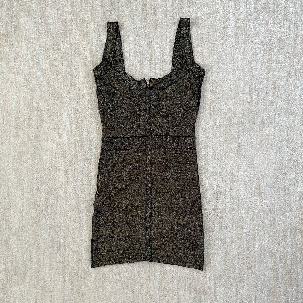 Guess Bandage Bodycon Summer Cocktail Knit Dress L Black Gold